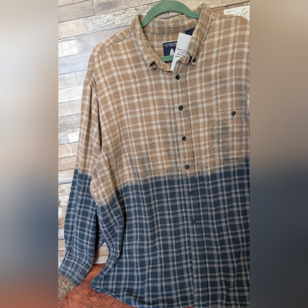 Bull Skull & Floral Design Upcycled Boho Western Dip Dye Bleach Flannel Shirt - Picture 11 of 15